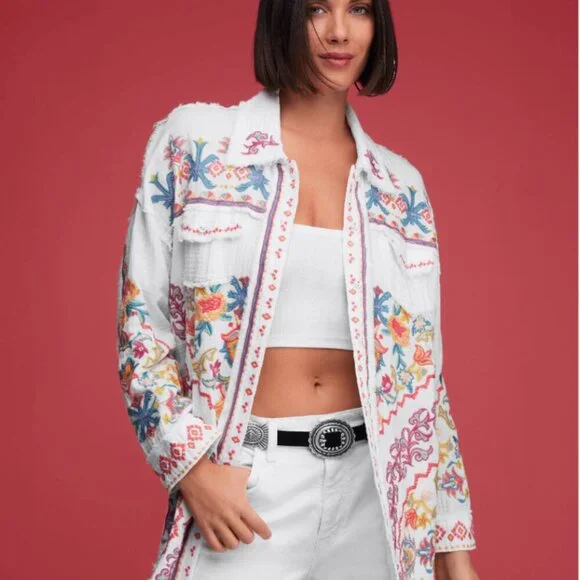 NWT Johnny Was  Embroidered Toyah White Cotton Gauze Blouse S $295 - Picture 4 of 7